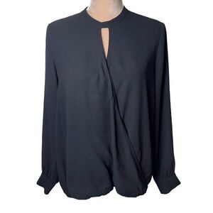 Eileen Fisher Black Surplice Wrap Silk Blouse